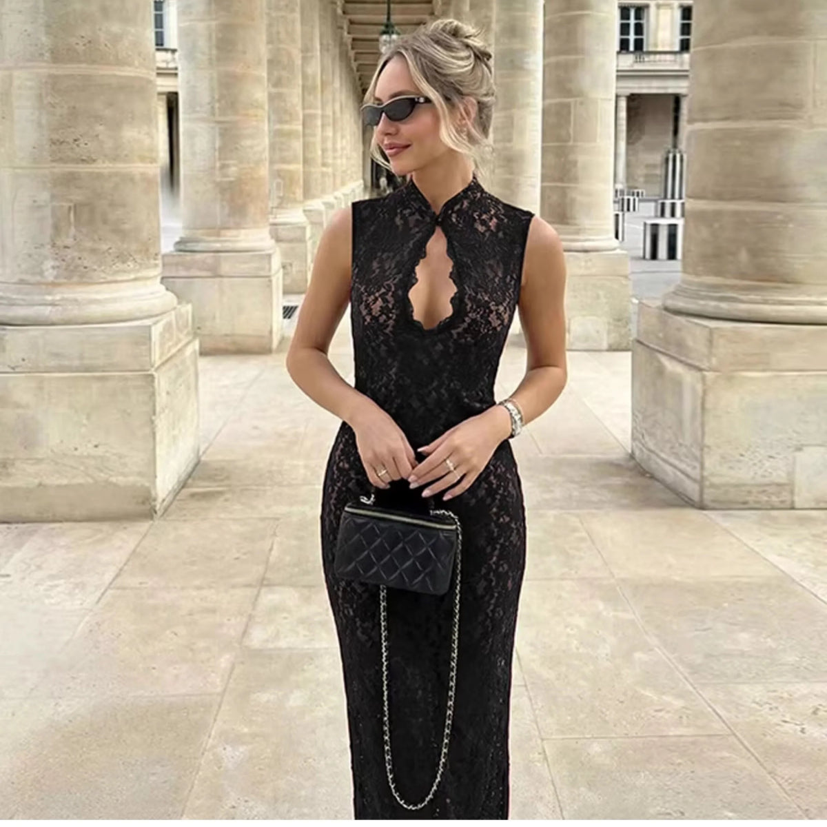 Lace Slit Maxi Dress