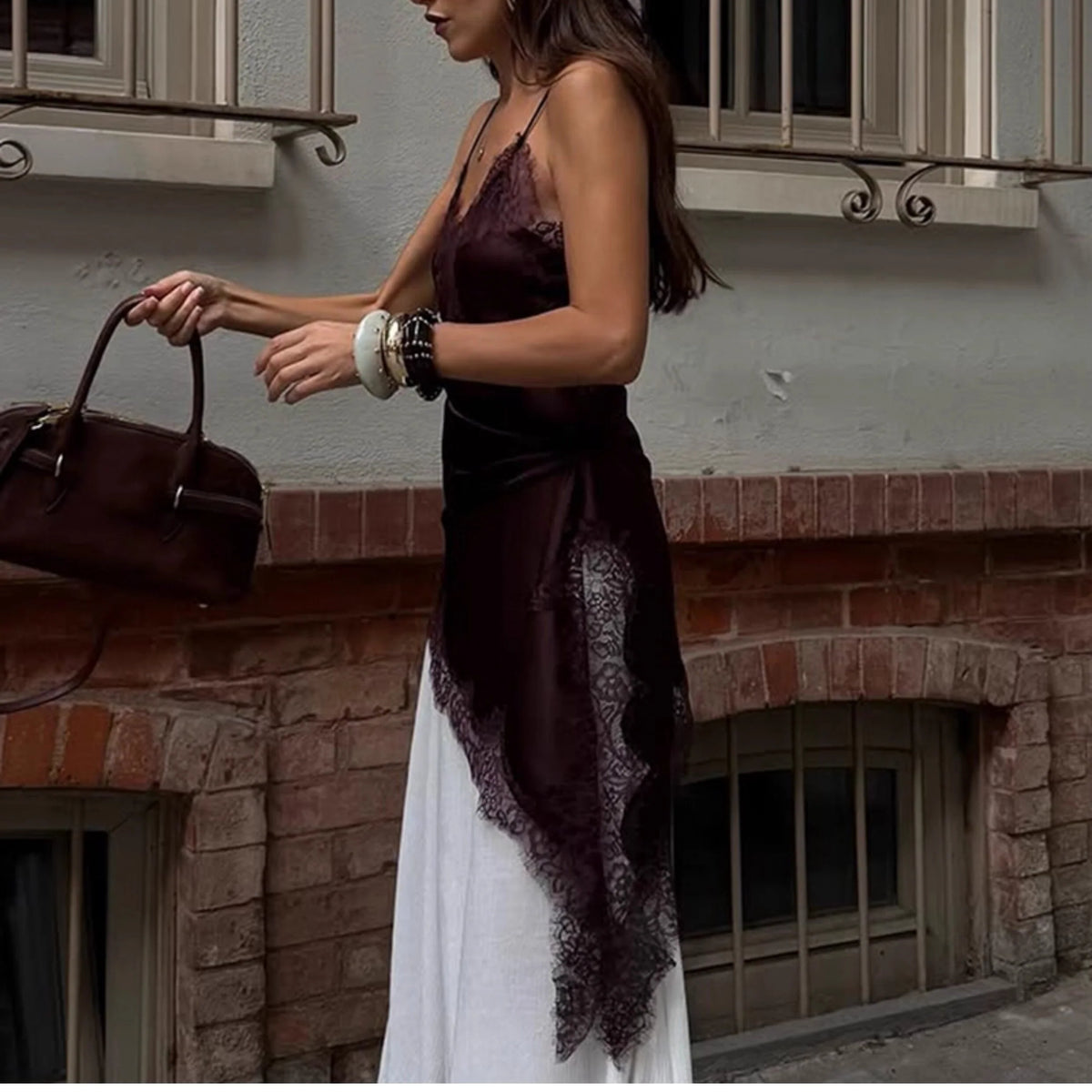 Lace Splicing Satin Irregular Camisole