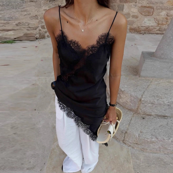 Lace Splicing Satin Irregular Camisole