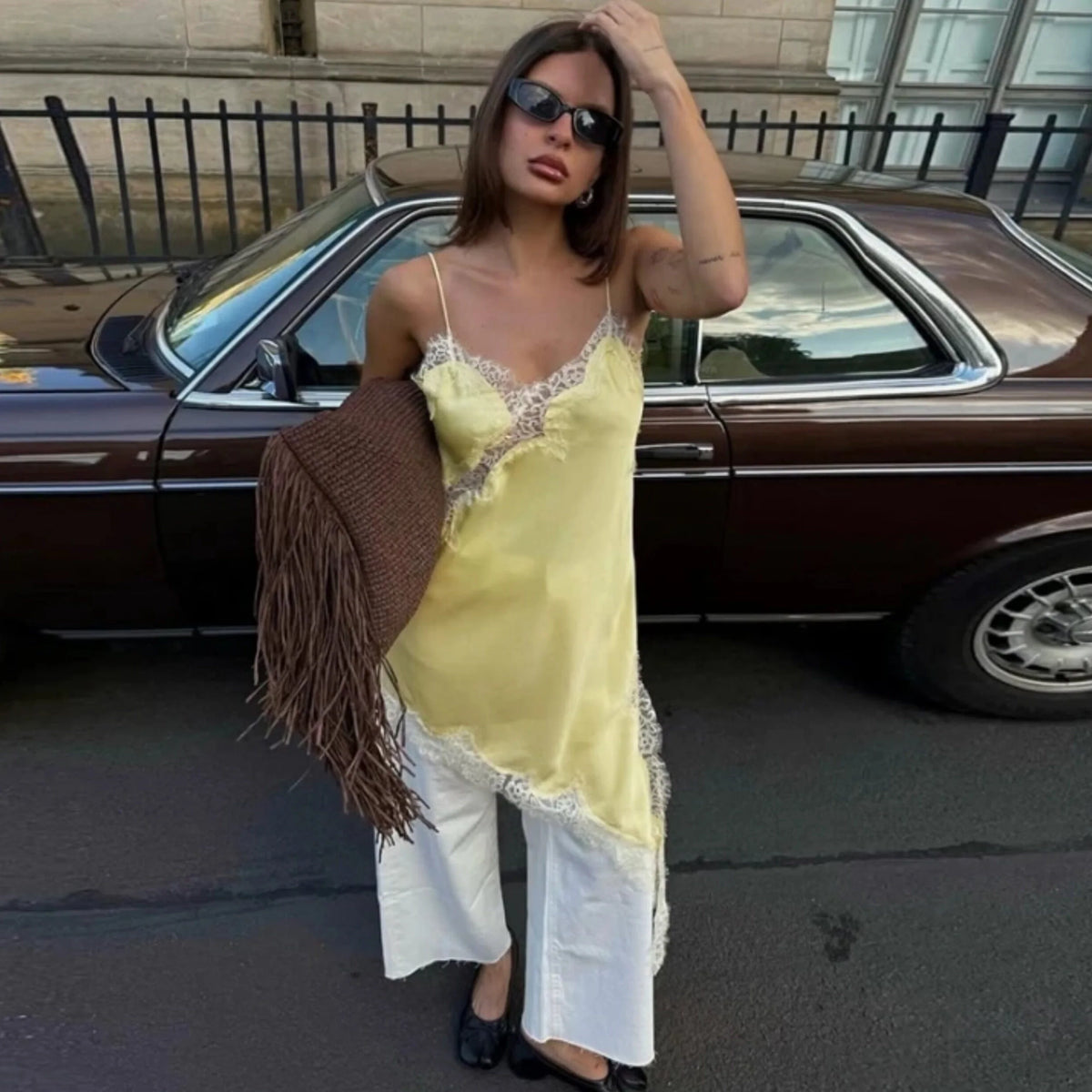 Lace Splicing Satin Irregular Camisole