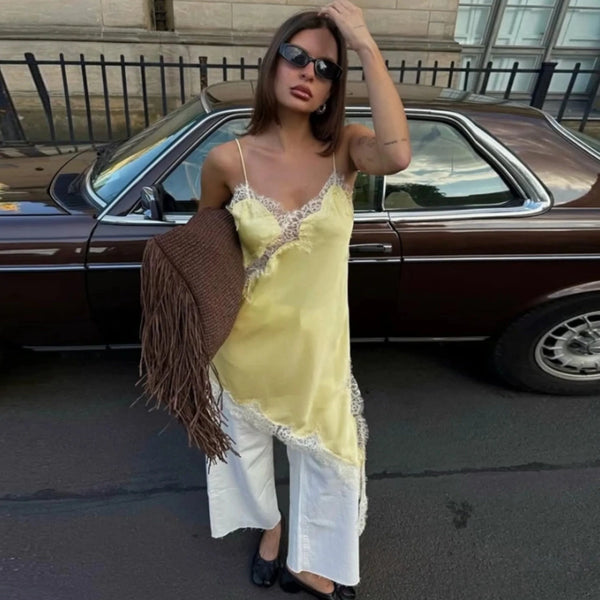 Lace Splicing Satin Irregular Camisole