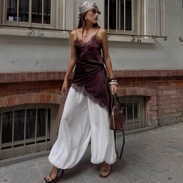 Lace Splicing Satin Irregular Camisole