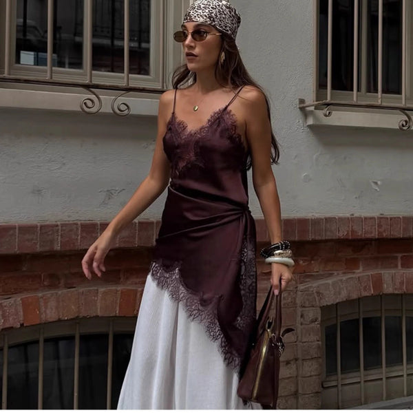 Lace Splicing Satin Irregular Camisole