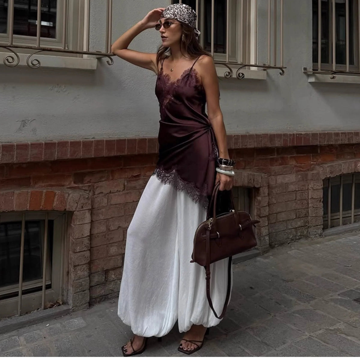 Lace Splicing Satin Irregular Camisole