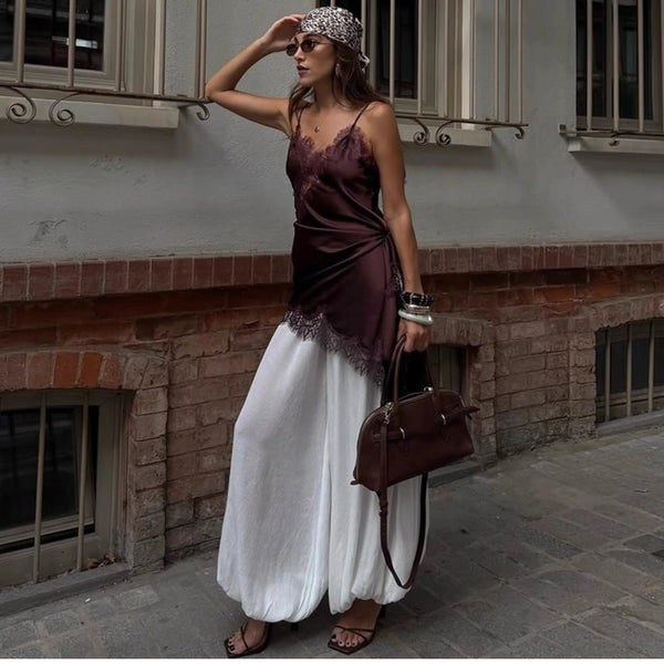 Lace Splicing Satin Irregular Camisole