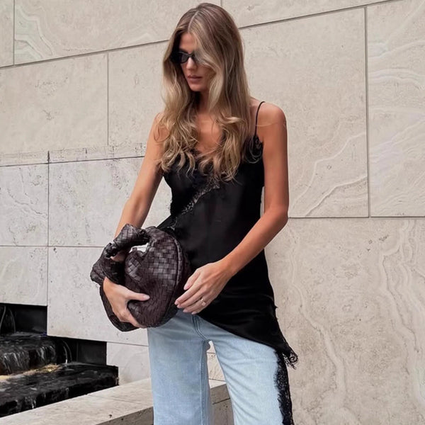 Lace Splicing Satin Irregular Camisole