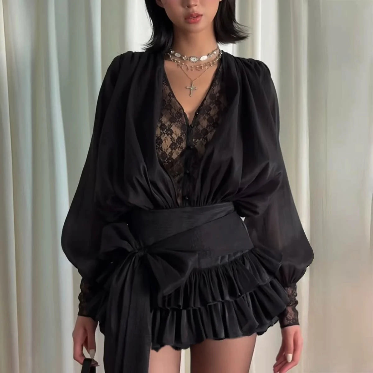 Lace Splicing V-Neck A-Line Dress