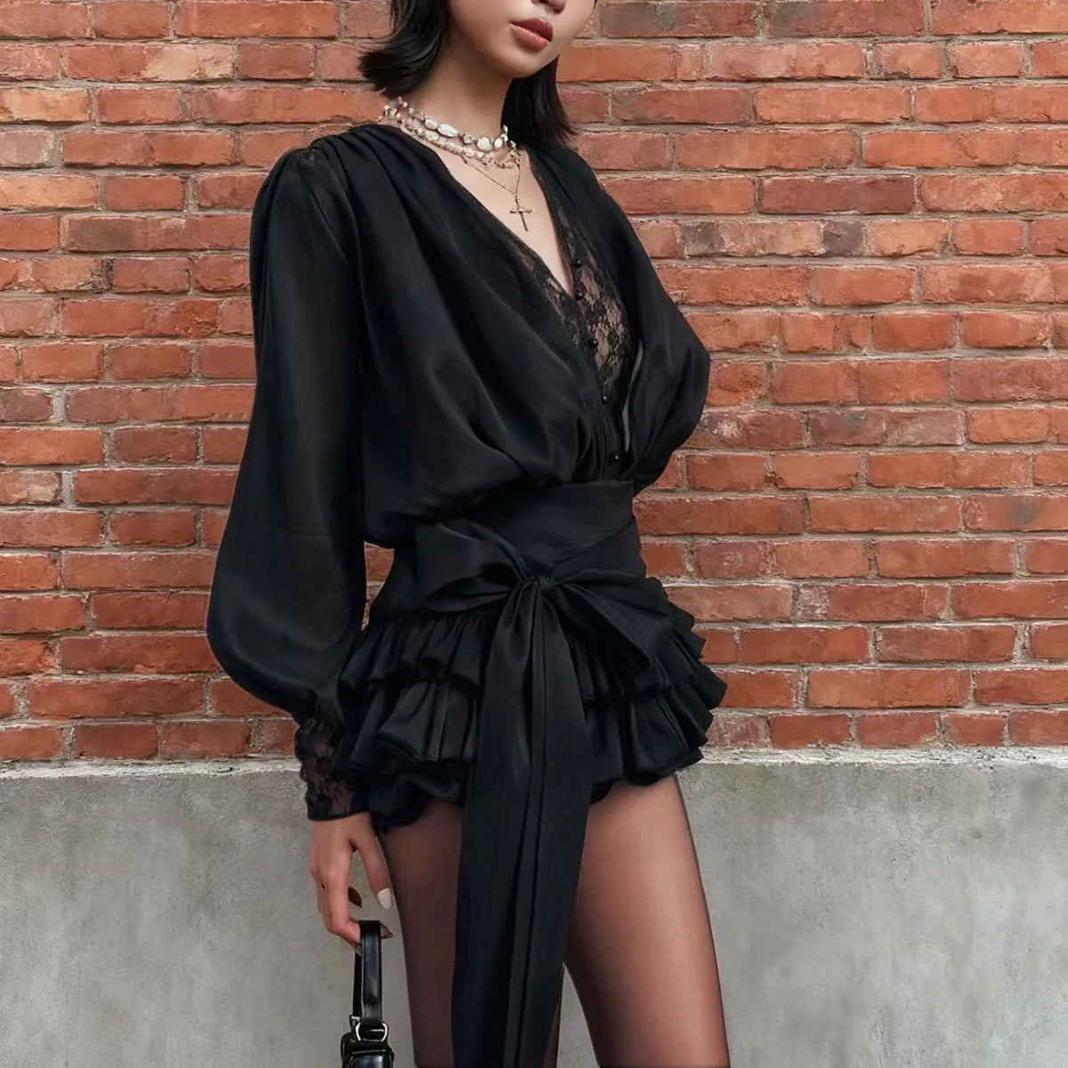 Lace Splicing V-Neck A-Line Dress