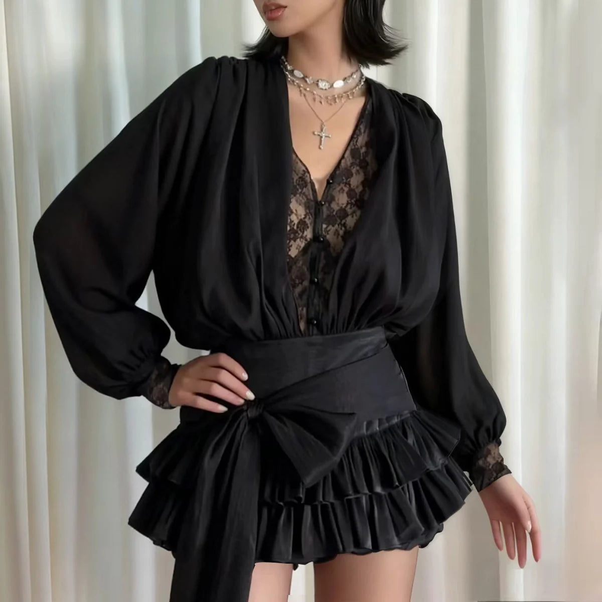 Lace Splicing V-Neck A-Line Dress