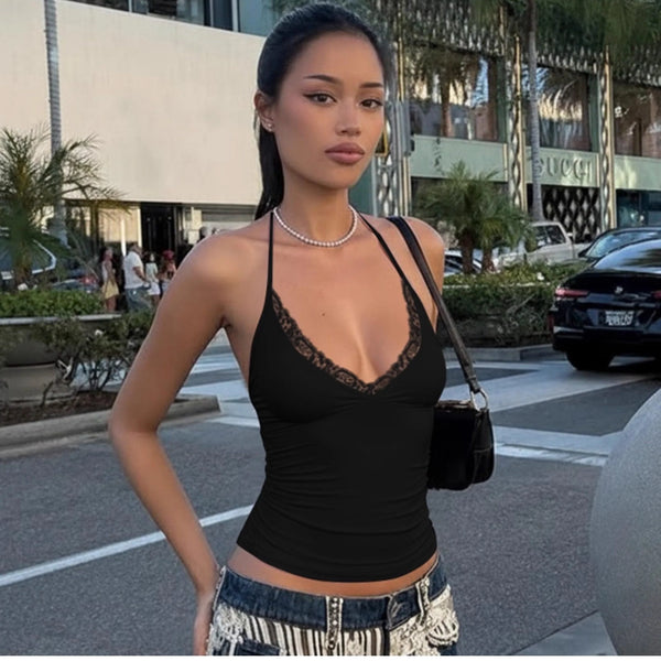 Lace Trim Halter Cami Top