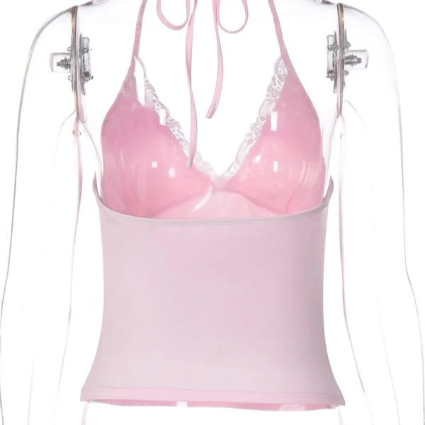 Lace Trim Halter Cami Top