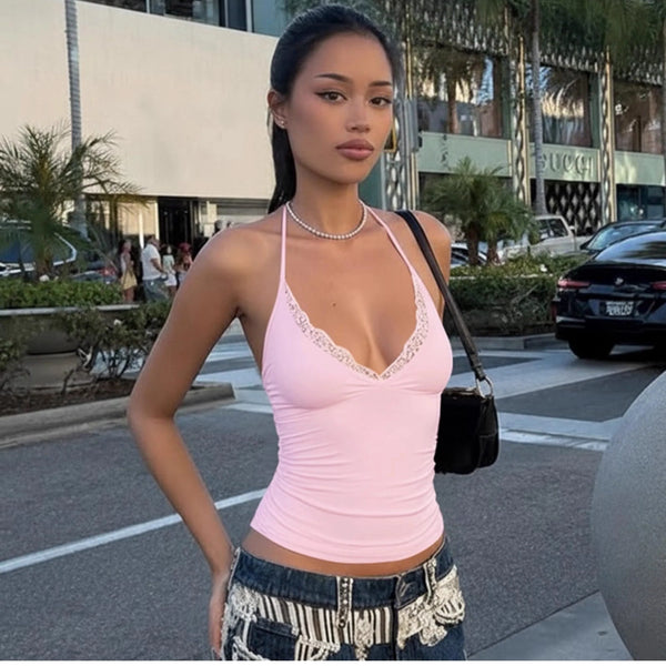 Lace Trim Halter Cami Top