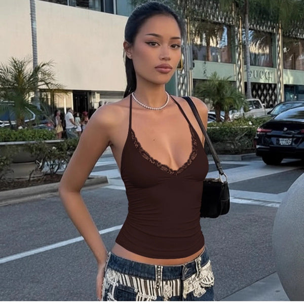 Lace Trim Halter Cami Top