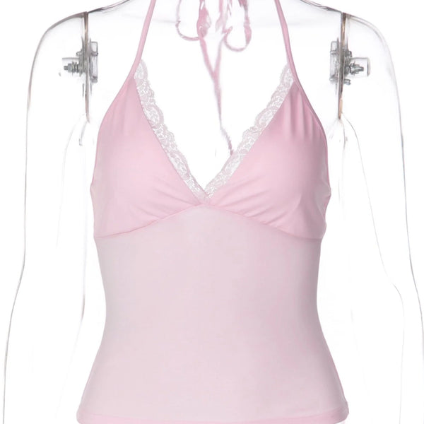 Lace Trim Halter Cami Top