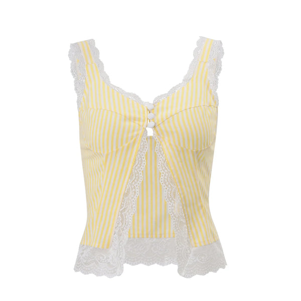 Lace Trim Striped Cami Top