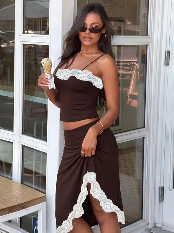 Lace Trim Two-Piece Skirt Set