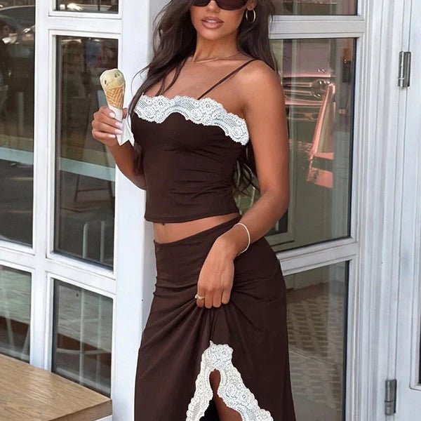 Lace Trim Two-Piece Skirt Set