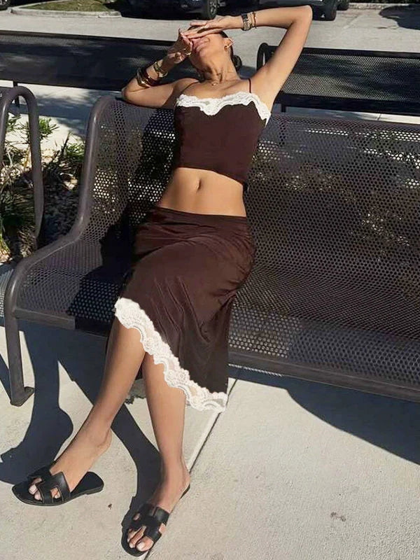 Lace Trim Two-Piece Skirt Set