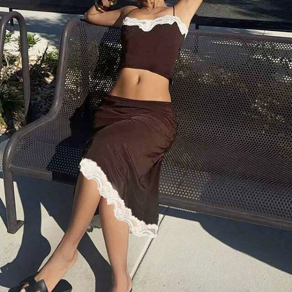Lace Trim Two-Piece Skirt Set