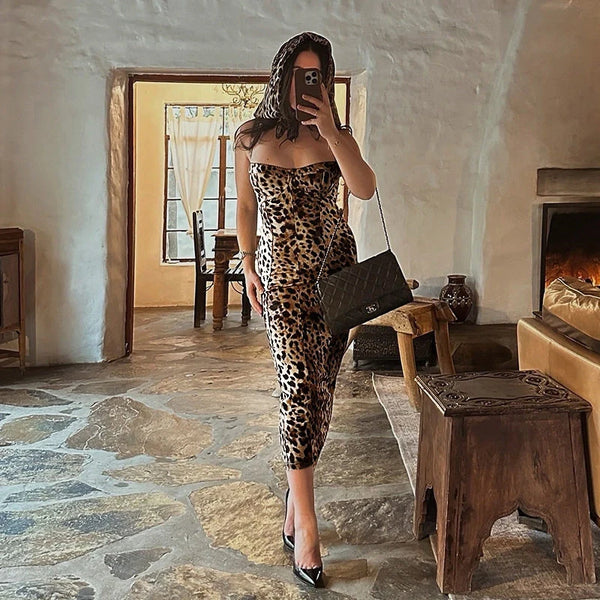 Alina Leopard Print Bodycon Midi Dress