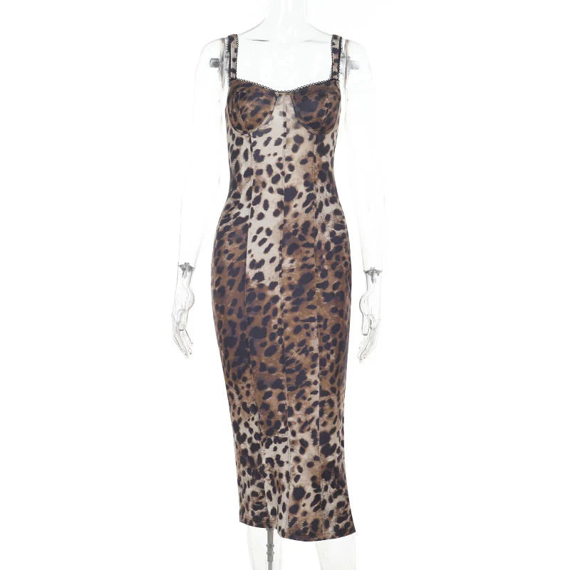 Alina Leopard Print Bodycon Midi Dress