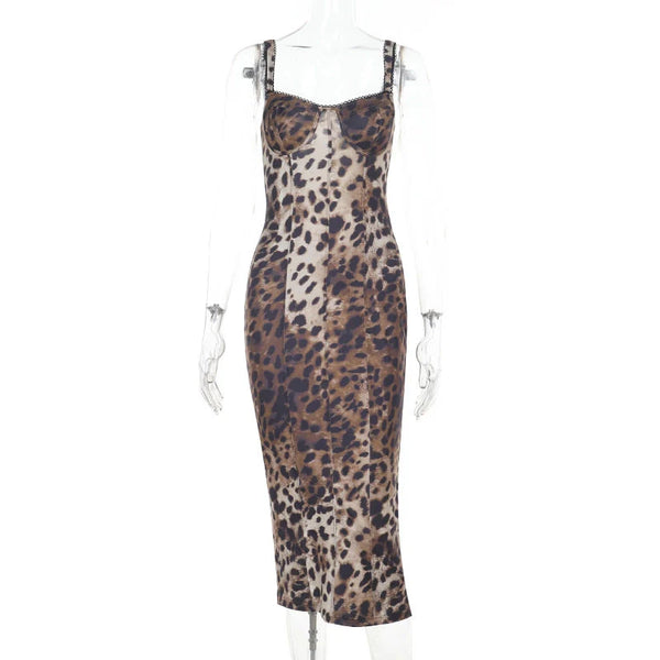Alina Leopard Print Bodycon Midi Dress