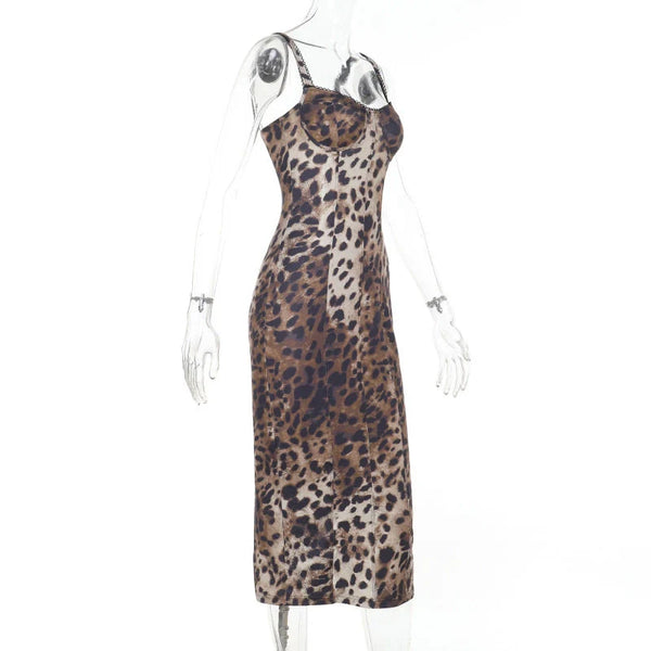 Alina Leopard Print Bodycon Midi Dress