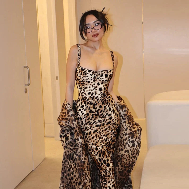 Alina Leopard Print Bodycon Midi Dress