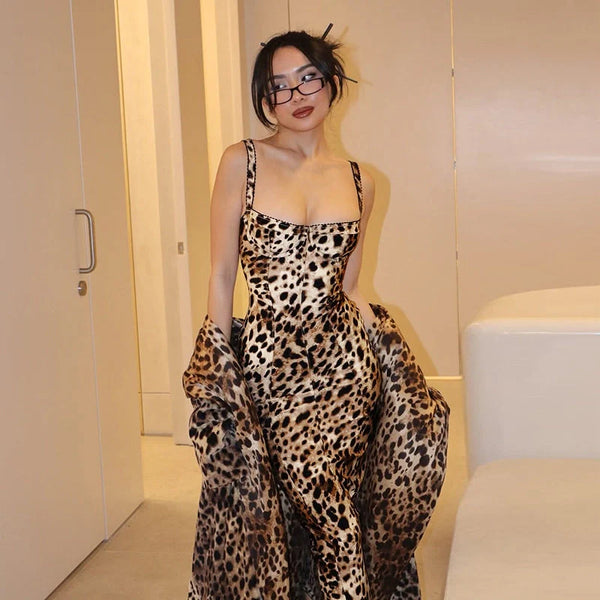 Alina Leopard Print Bodycon Midi Dress