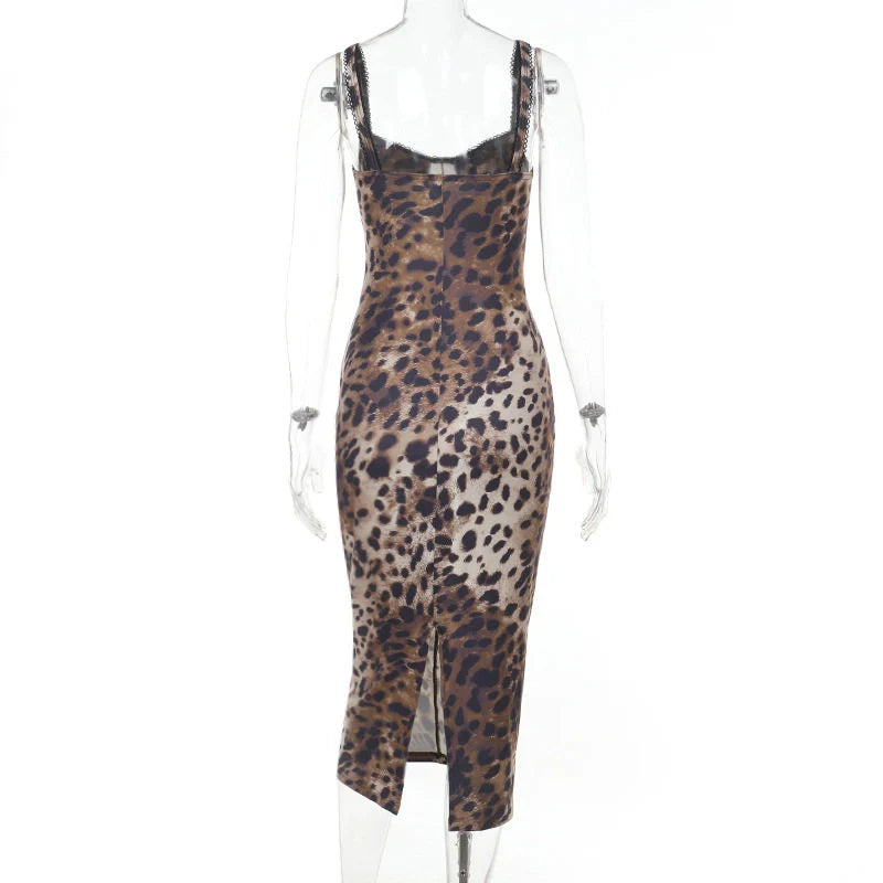 Alina Leopard Print Bodycon Midi Dress