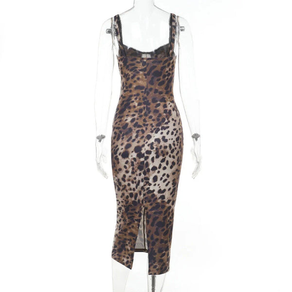 Alina Leopard Print Bodycon Midi Dress