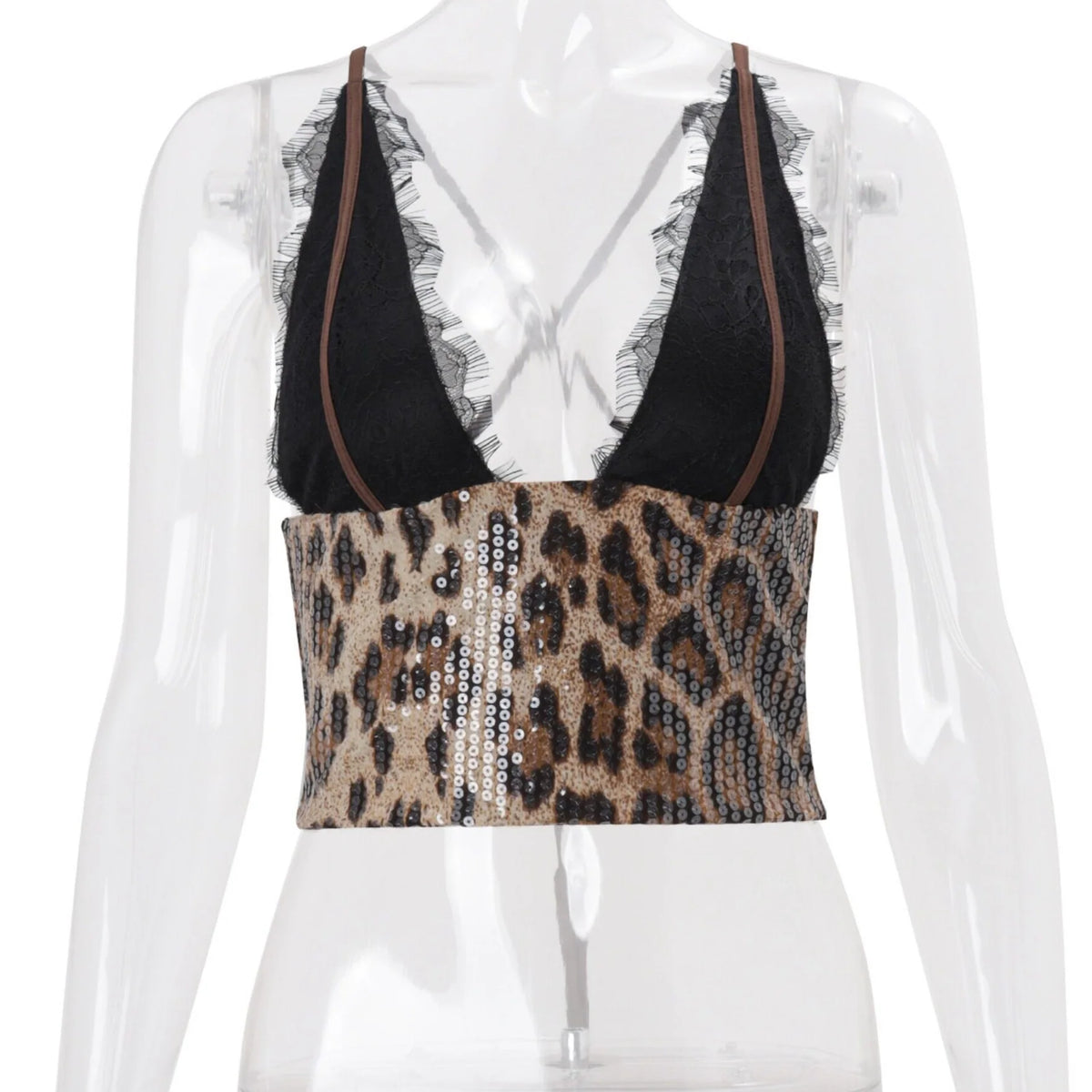 Leopard Print Lace Halter Top