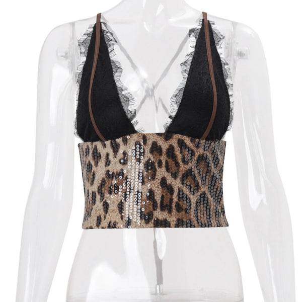 Leopard Print Lace Halter Top