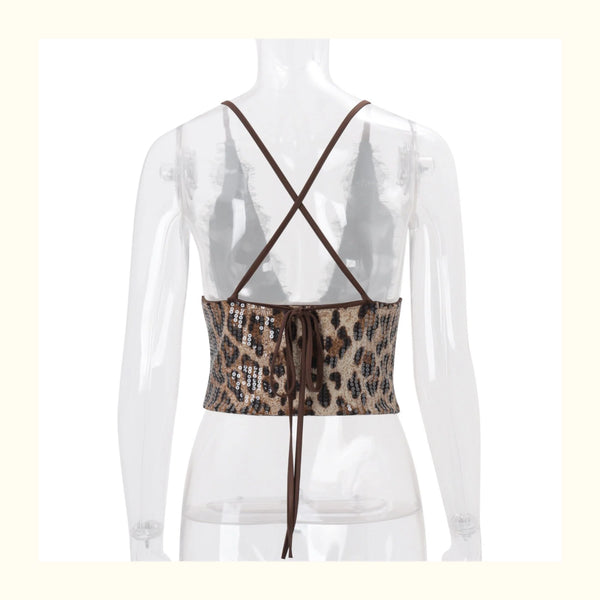 Leopard Print Lace Halter Top