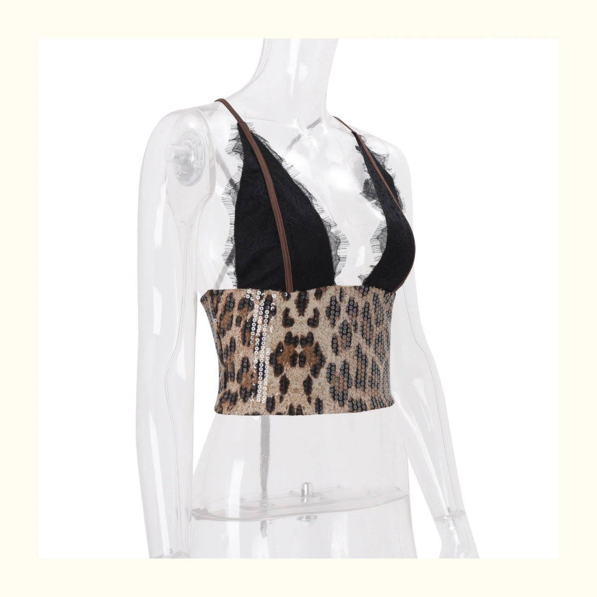 Leopard Print Lace Halter Top