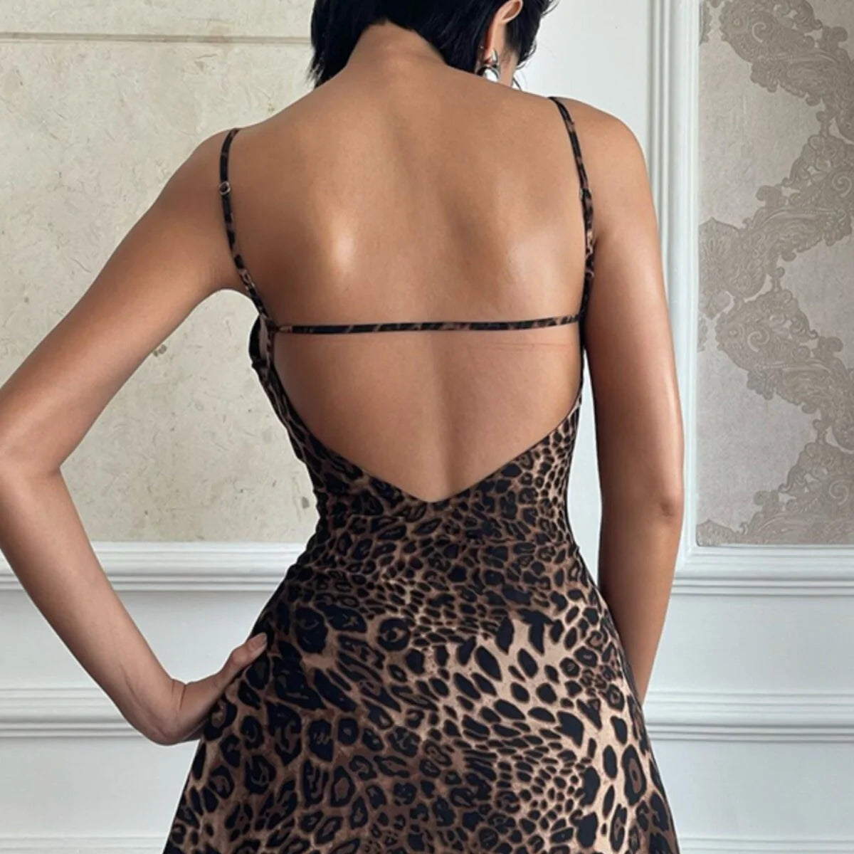 Leopard Print V-Neck Mini Dress