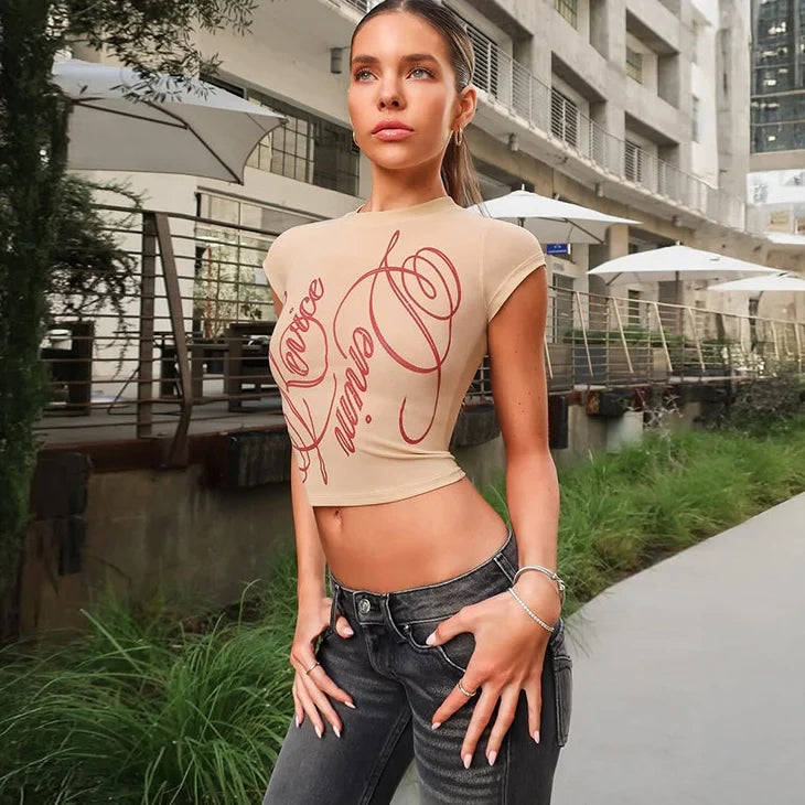 Letter Print Cropped T-Shirt