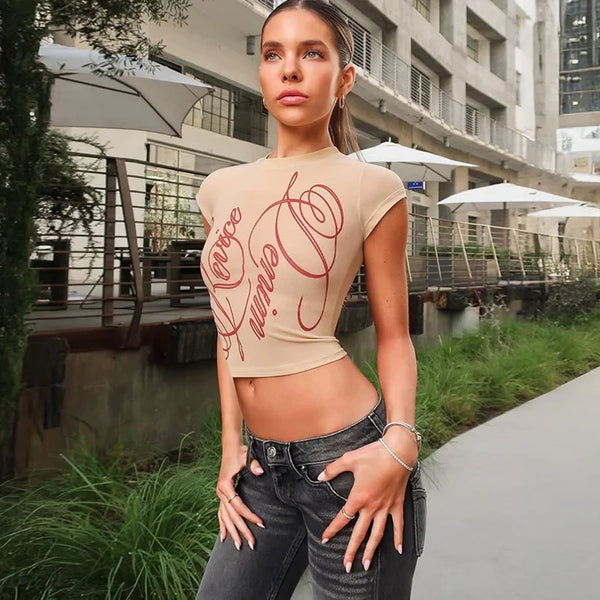 Letter Print Cropped T-Shirt