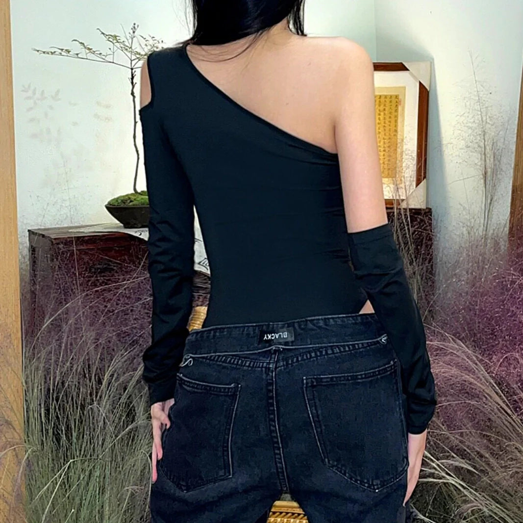 Mesh Patchwork One Shoulder Jumpsuit