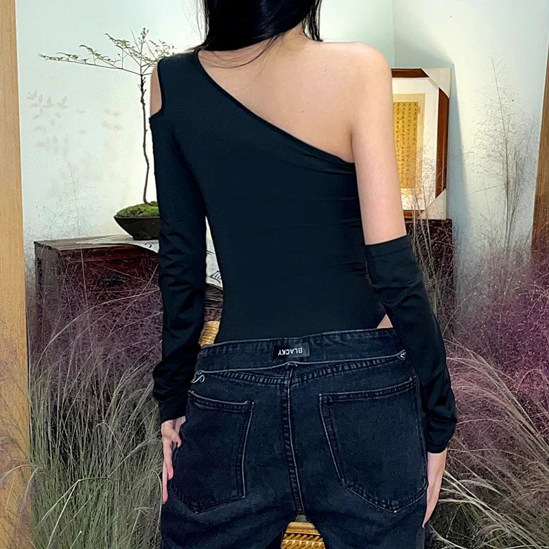 Mesh Patchwork One Shoulder Jumpsuit
