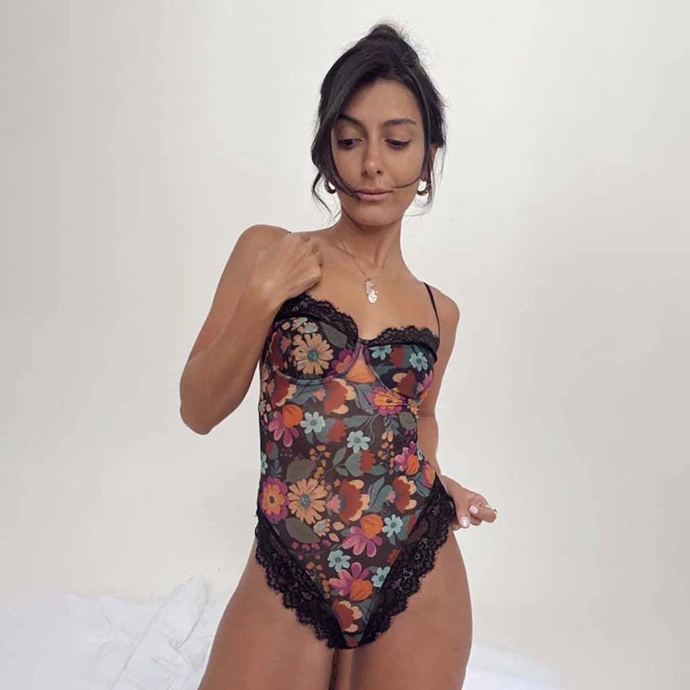Mesh Printed Strapless Bodysuit