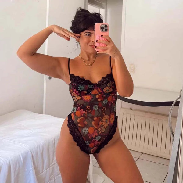 Mesh Printed Strapless Bodysuit