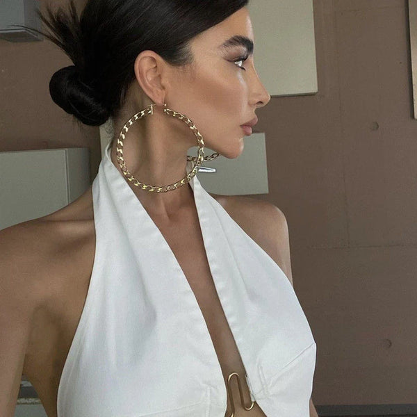 Metal-Decorated Halter Neck Crop Top
