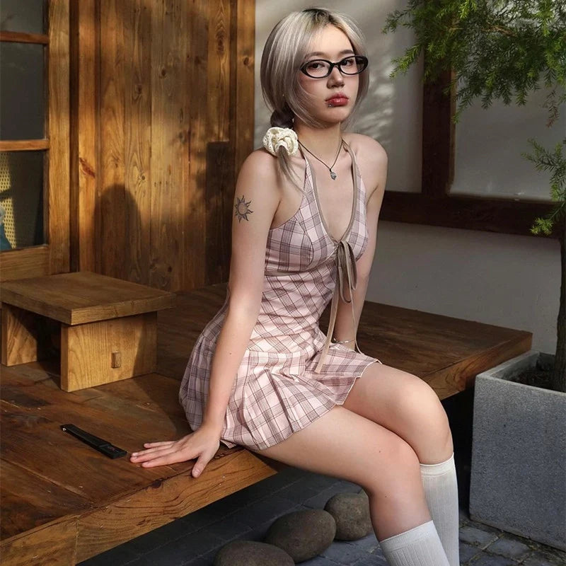 Plaid Halter Mini Dress