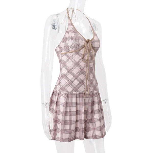 Plaid Halter Mini Dress