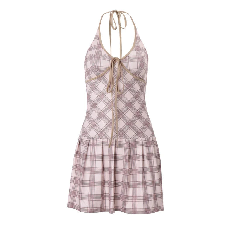 Plaid Halter Mini Dress