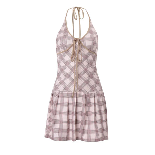 Plaid Halter Mini Dress