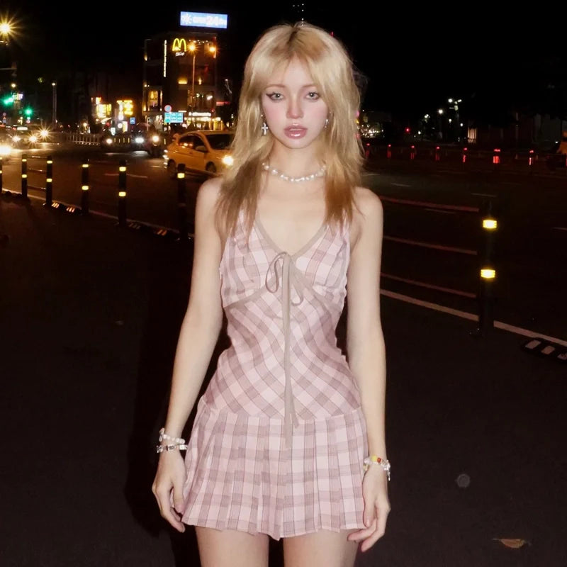 Plaid Halter Mini Dress