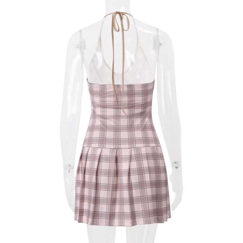 Plaid Halter Mini Dress