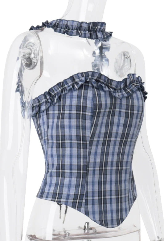 Plaid Halter Top and Pants Set